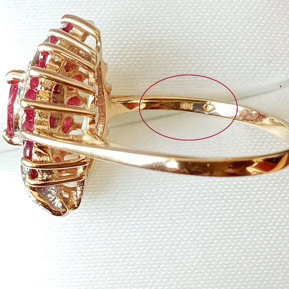 (SOLD) Vintage 10K Y.Gold Ruby Diamond Cluster Ring, Sz6 - Picture 10 of 10